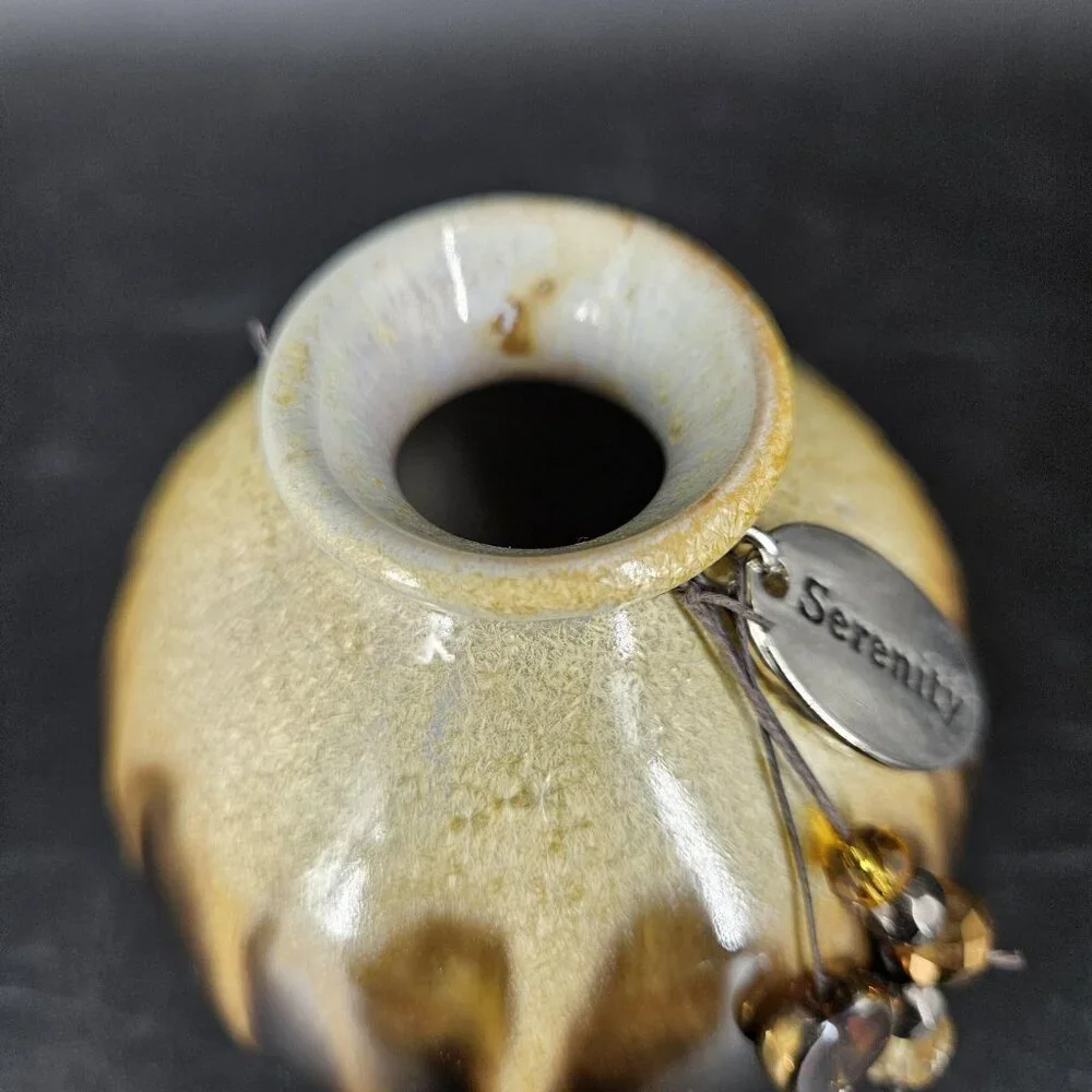 Ceramic Bud Vase Drip Glaze Brown Black Tan Mini Round Serenity Charm Incense 3